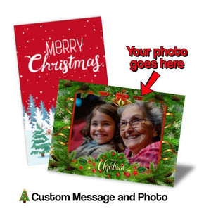 Custom Xmas card with personalized photo and festive holiday design