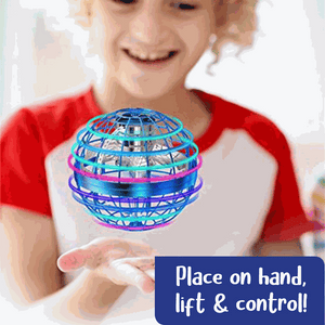 Child playing with Galaxy Lights Flying Magic Orb, colorful flying LED toy for hand-eye coordination and night fun
