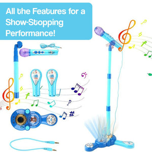 Complete Karaoke Mic Set with LED stand and music notes for kids' performance fun