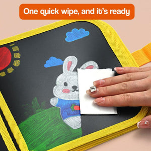 MagicWipe reusable mess-free drawing book with colorful pens and cleaning wipes for kids creativity and learning