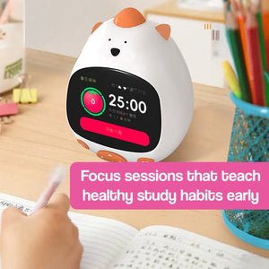 AI Powered RiseBuddy smart learning alarm clock with colorful touchscreen and playful AI for kids