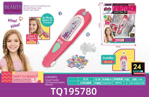 DIY bead machine set with colorful beads and hair dye sticks for creative kids