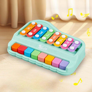 Colorful kids wooden eight-tone percussion xylophone educational toy with mallets on white background