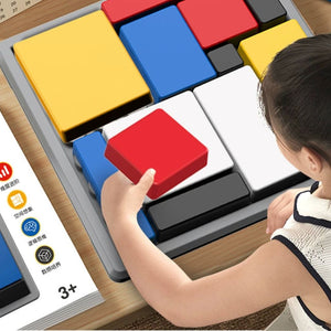 Child playing with colorful educational logic puzzle block toy designed for children 3 and up