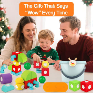 Soft Magnetic STEM Building Blocks set with child-safe EVA foam and strong magnets, ideal for toddlers' creative play.
