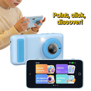 ChatGPT Powered Smartphone for kids with AI camera, educational features, eye-safe screen, and creative effects.