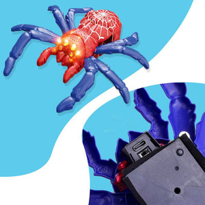 2-in-1 climbing and crawling RC spider toy with remote control and light-up eyes on wall and floor