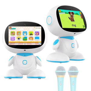 AI-powered STEM learning robot for kids with interactive screen and two microphones