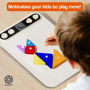 AI powered STEM puzzle board with magnetic pieces and interactive learning display for kids ages 3-9
