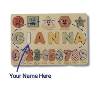 Custom Name Montessori Board personalized wooden name puzzle with colorful letters and shapes for kids learning and skill development