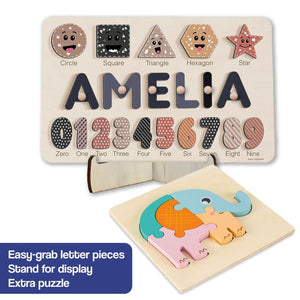 Custom Name Montessori Board wooden personalized name puzzle with shapes and numbers for toddlers educational toy