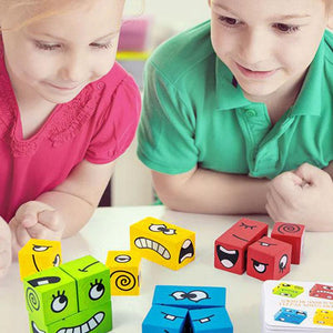 Colorful wooden expression puzzle building blocks game for kids developing cognitive and motor skills