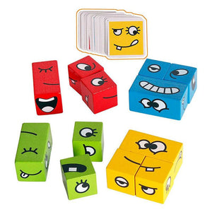 Colorful wooden expression puzzle building blocks game for kids enhancing cognitive and motor skills