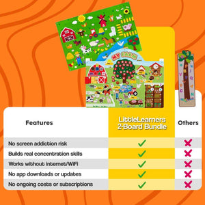 FarmPlay Velcro Learning Board duo with colorful felt farm animals and letters on wall-mounted boards for toddlers' interactive learning and play