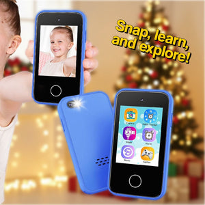 Little Genius Dual Camera child smartphone with front and rear cameras, educational games, and durable design in blue.