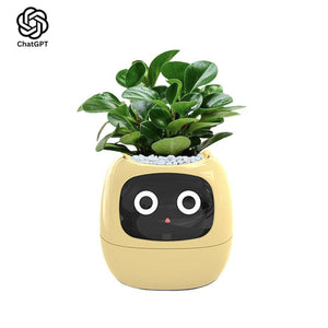 AI GrowBuddy Smart Plant Care System Ivy robot with expressive face and plant sensors