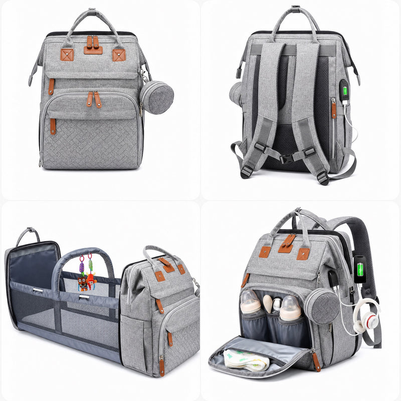 2-in-1 Baby Travel Bed & Diaper Bag Backpack