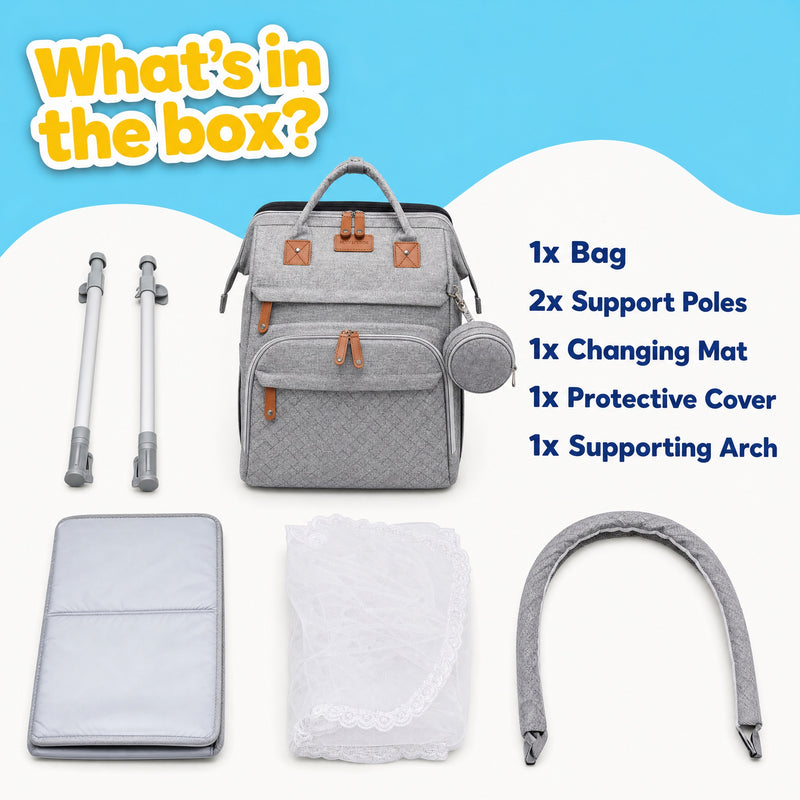 2-in-1 Baby Travel Bed & Diaper Bag Backpack