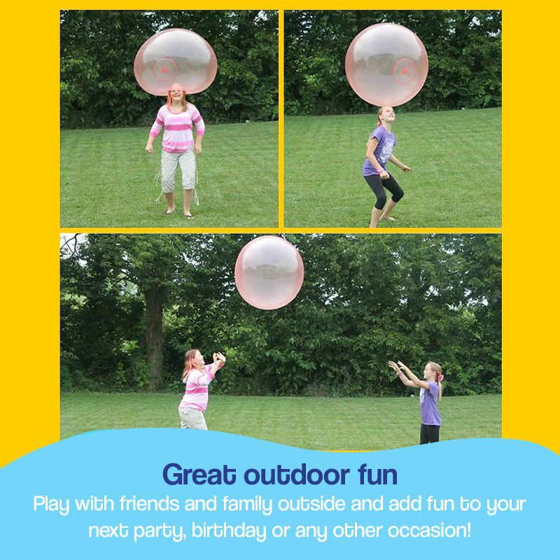 Kids playing with transparent Giant Jelly Balloon Ball outdoors on grass for party fun