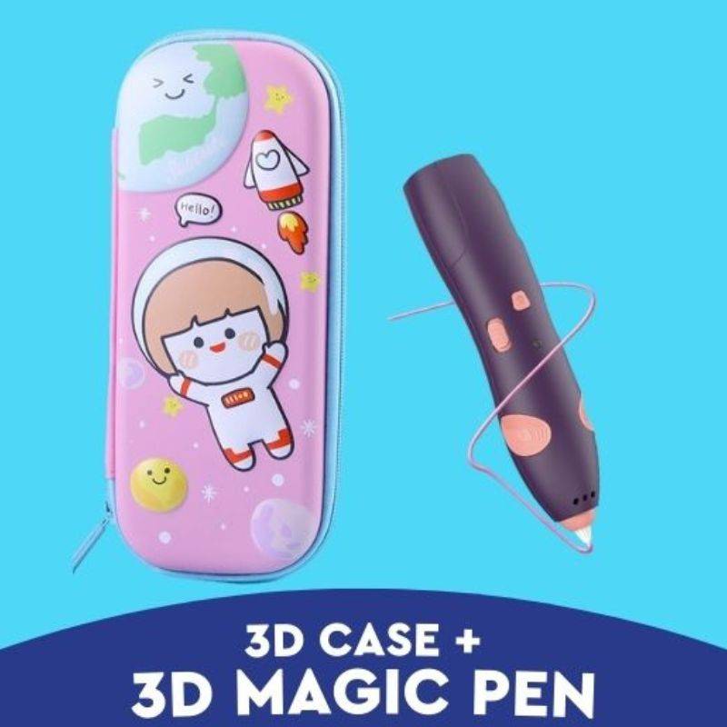 3D Magic Pen Set with space-themed carrying case and purple 3D printing pen on blue background