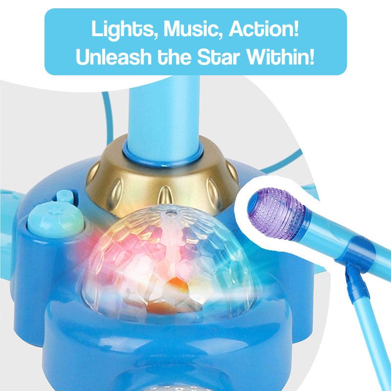 Complete Karaoke Mic Set with blue LED light stand and microphone for kids' performances