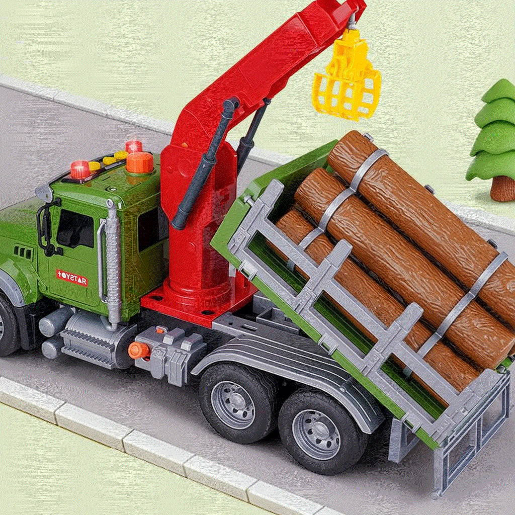 Oversized Timber Transport Toy Truck with Crane