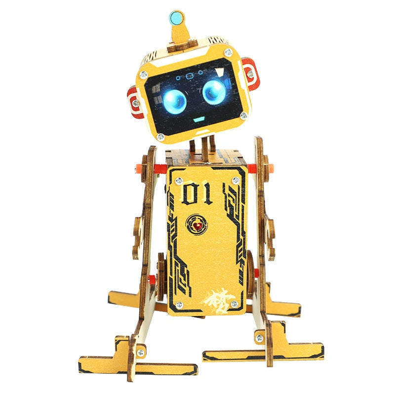 Voice-controlled DIY educational robot kit with interactive screen eyes and customizable design for STEM learning