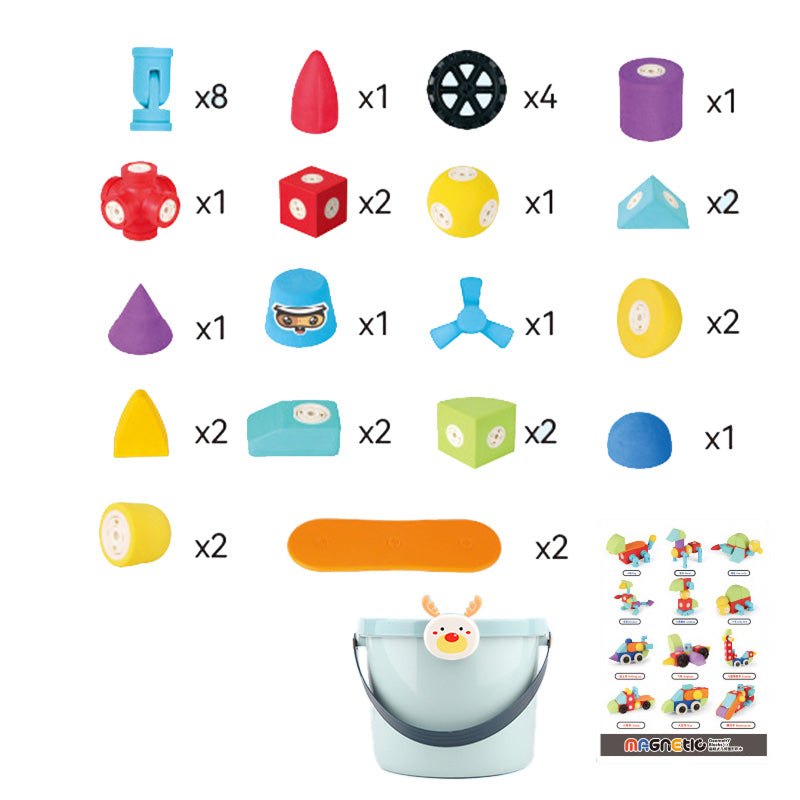 ClickBlox soft magnetic STEM building blocks set with colorful oversized foam pieces and storage bucket for safe toddler play