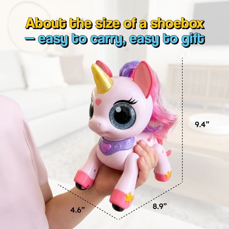 Interactive magic wand controlled unicorn toy with dance and bedtime modes