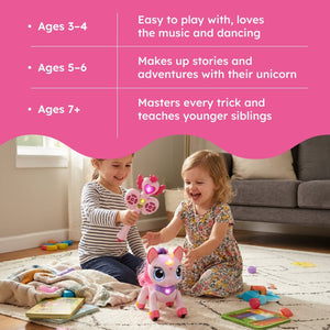 Remote control unicorn toy responding to magic wand commands for kids ages 3 and up