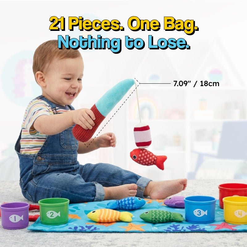 Little Fisherman Fishing Set soft velcro fishing toy with colorful fish and stacking cups for toddlers