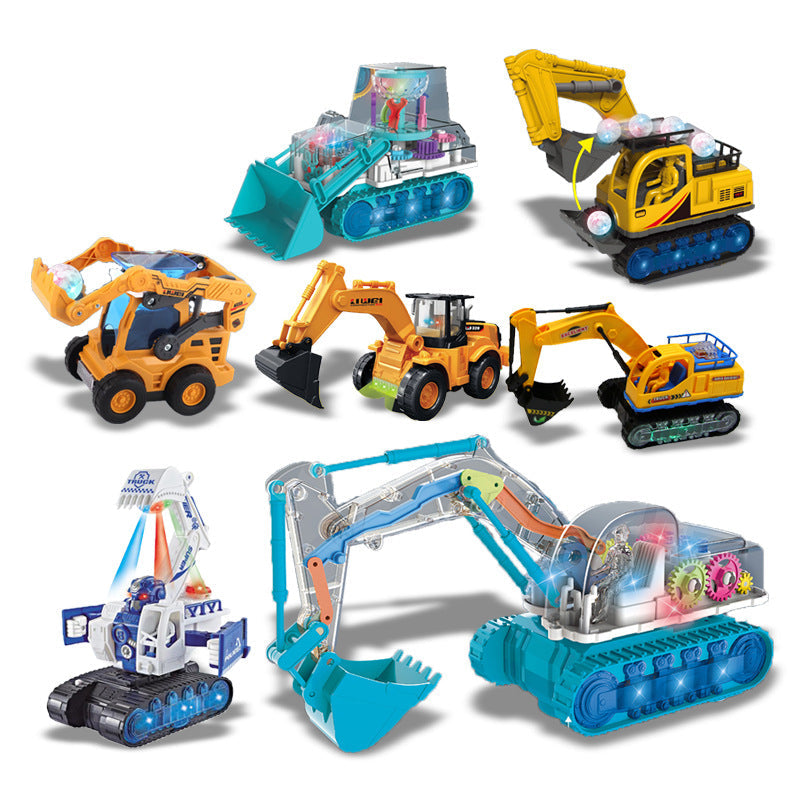 Electric Transparent Gear Excavator Toy with Sound and Light Effects