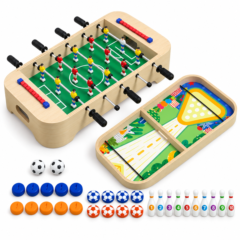 4-in-1 Wooden Tabletop Foosball Game Set – for kids ages 3+